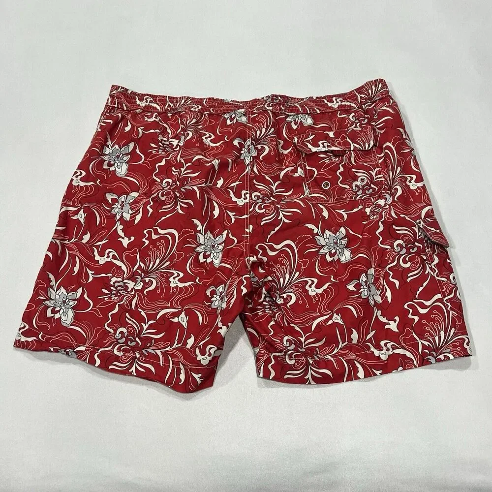 Tommy Bahama Swim Floral Cargo Water Shorts Men Red Mesh Lined Drawstring Sz 2XL